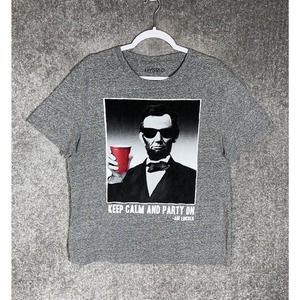 Hybrid Keep Calm Party On Abe Lincoln Short Sleeve T-Shirt Mens Size Large Gray‎
